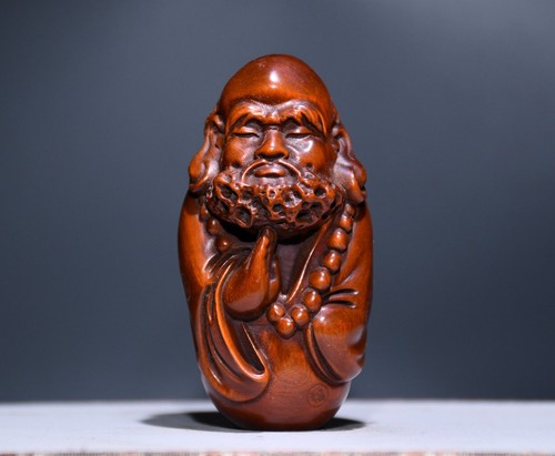 Chinese Natural Boxwood Hand-carved Exquisite Bodhidharma Buddha Statue 9107