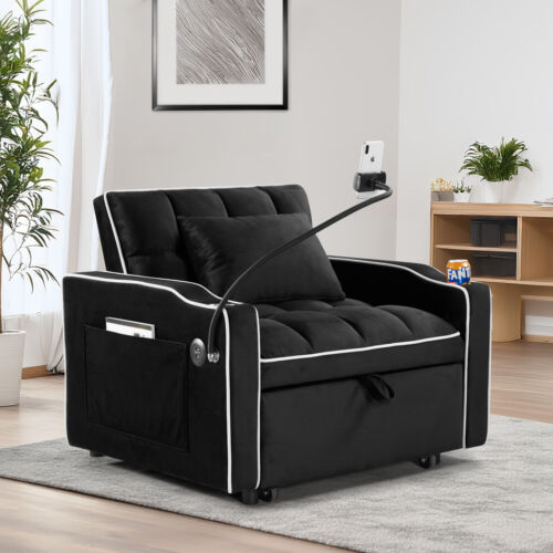 Convertible Sleeper Chair Sofa Bed Pull Out Chair Bed Daybed for Small Spaces - Picture 2 of 16