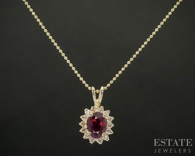 14k Gelbgold natürlicher Rubin & Diamant Heiligenschein Halskette 2,2g 20''L p17301