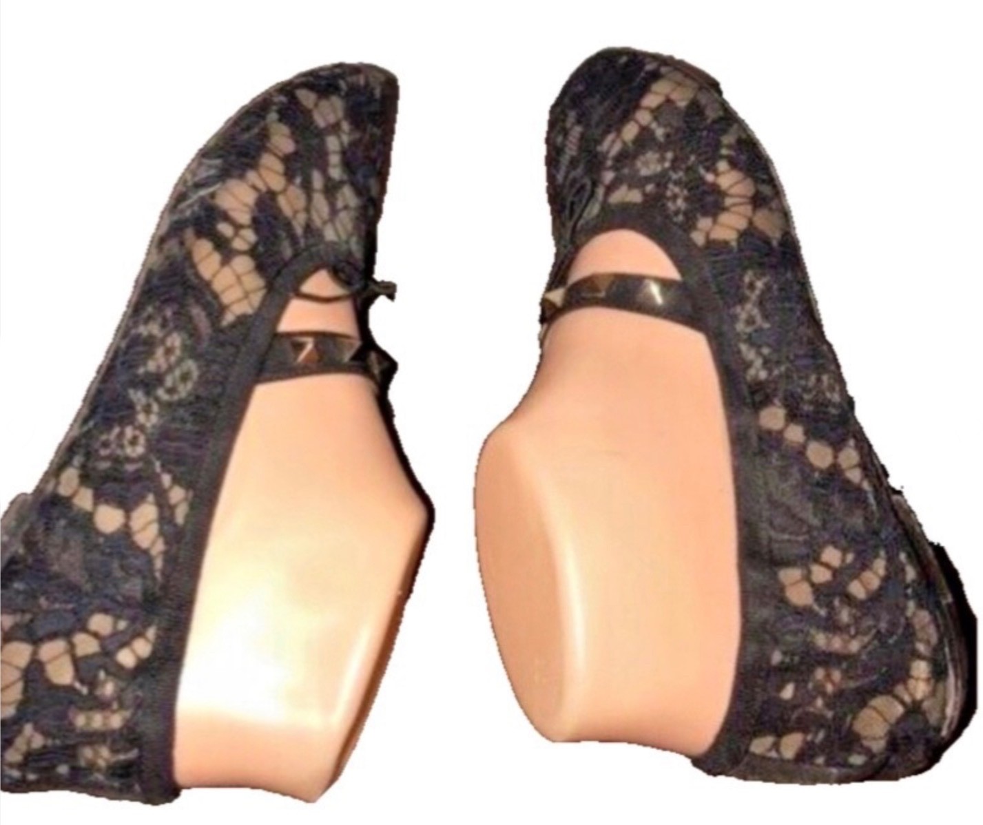 VALENTINO GARAVANI Lace Ballet Flat Shoe with RockStud & Bow BLACK Size 37 thumbnail 10