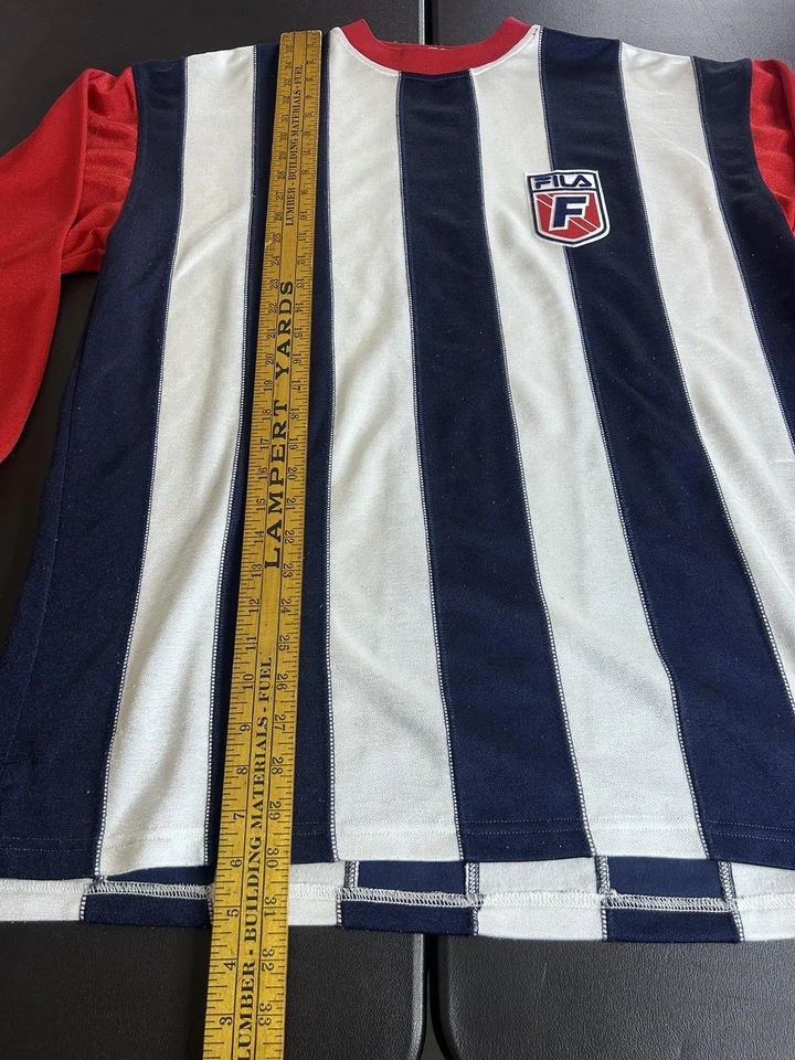Camisa Fila Vintage Para Hombre Mediana Azul Blanco Rojo Rayas Manga Larga Jersey Años 90 Foto 2 de 4