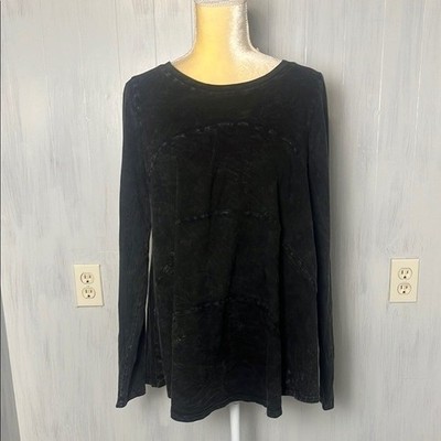 Ces Femme Black Lagenlook Cotton Long Sleeve Top Size M