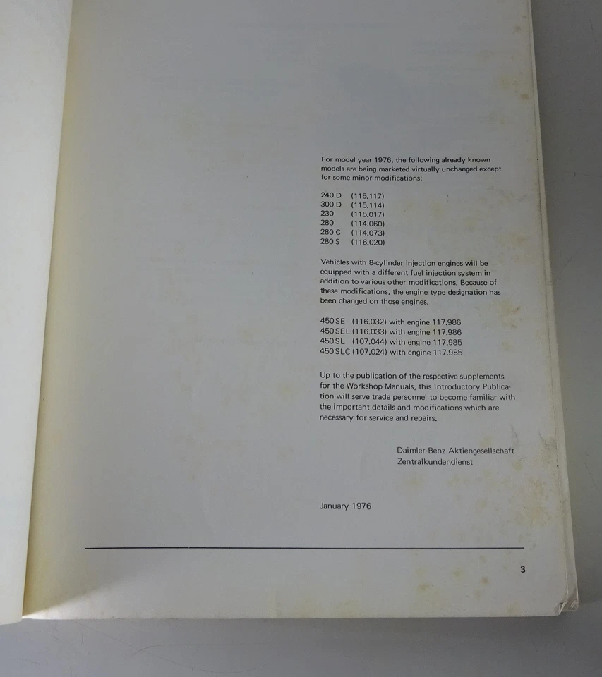 Manual De Taller Innovaciones Mercedes Benz R107 W116 450 SE SL SLC De 1976 - Imagen 2 de 4