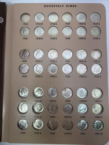 Complete 1946-1964 Roosevelt Silver Dime Dansco Album UNC 48 Coin Set #2