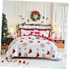 Christmas White Duvet Cover Set King Size King 90 104  NO COMFORTER  Red Socks