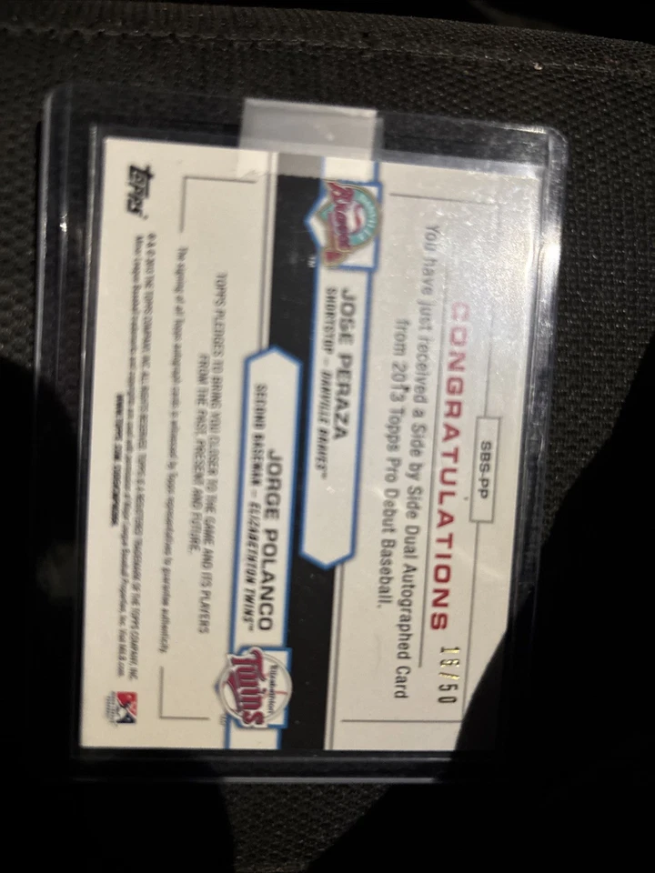 2013 Topps Pro Debut - Side by Side Dual Autographs Jose Peraza, Jorge polanco  - Image 2 of 2