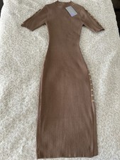 Brown Bodycon Sweater Dress With Good Button Embellishment In Size S
