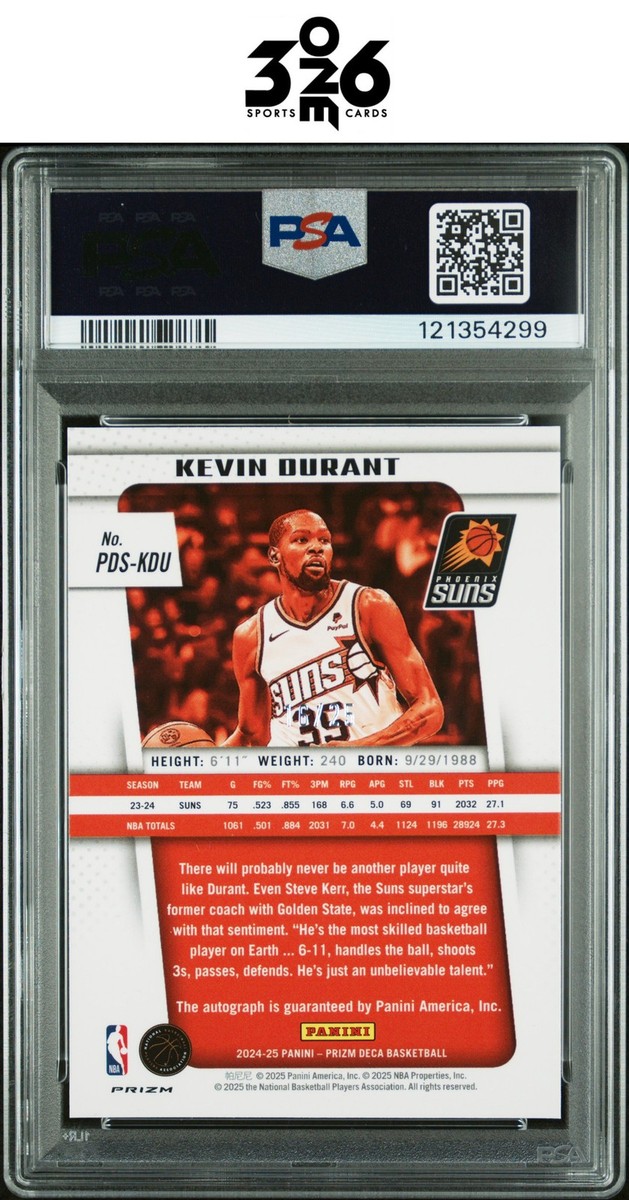 Kevin Durant 2024-25 Panini Prizm Deca Signatures Mojo /25 PSA 10