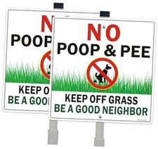2 Pack No Pooping Dog Signs for Yard - Keep Off Grass Lawn Sign With 28" Metal