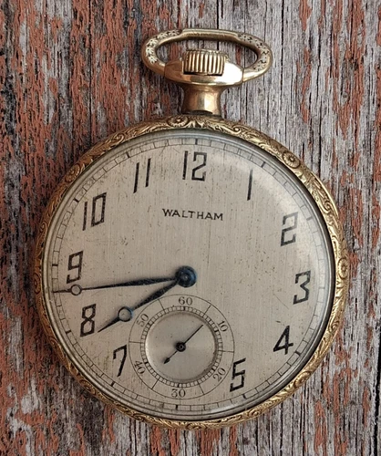 ANTIQUE Mens Waltham Open Face Pocket Watch Gold Filled 15 JEWELS