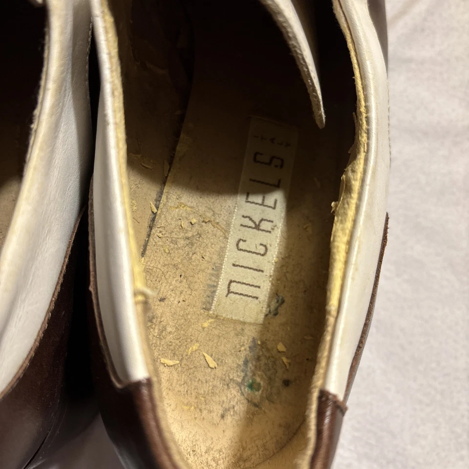 Никели сделано в Италии шнурует вверх кожаные туфли коричневый и кремовый винтажный - Изображение 3 из 4