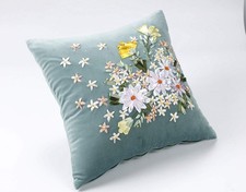 Spring Throw Pillow Covers with Embroidered Daisy Flower and Leaves Daily Hom...