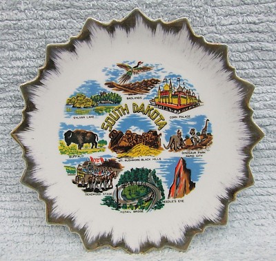 Vintage South Dakota Mount Rushmore Badland Corn Palace 8'' Gold Star Edge Plate