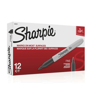Sharpie 30001 Fine Point Permanent Marker - Black, Pack of 12