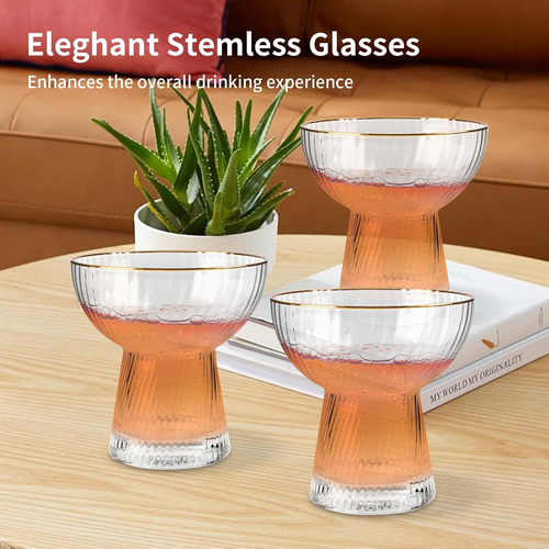 Stemless Margarita Glasses, 4 Pcs Hand Blown 10Oz Crystal Cocktail Champagne Gla - 第 4/12 張圖片