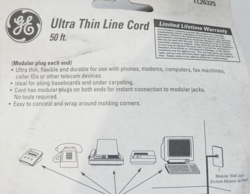 GE BEST QUALITY 25 ft beige LINE EXTENTION CORD coupler + RJ-11 plug ~telephone - Picture 2 of 2