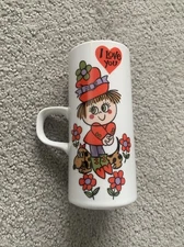 Vintage 70’s Royal Crown Arnart Smug Mugs by Kitty “I Love You” Retro Girl Dog