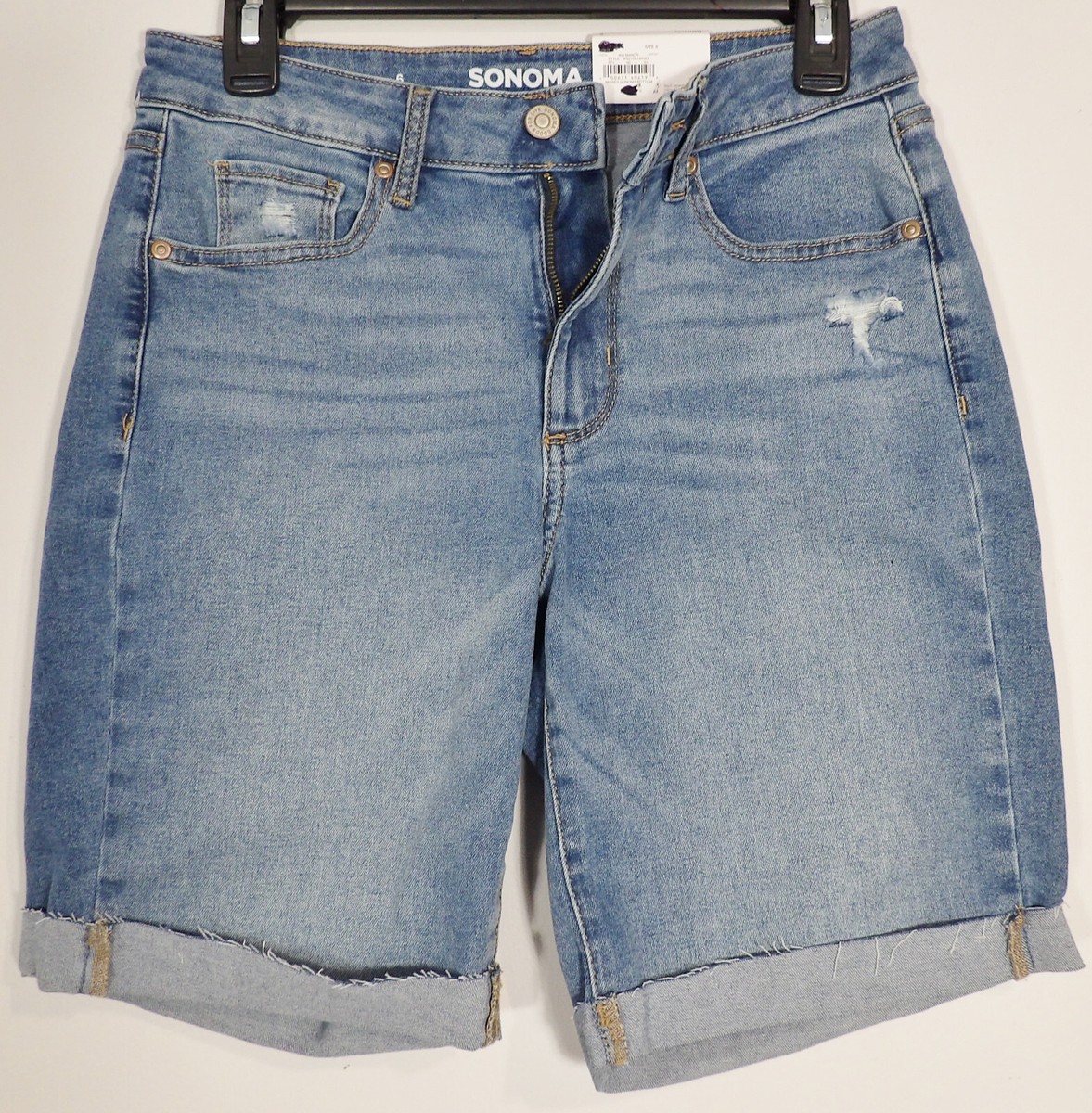 Sonoma Blue Distressed High Rise Denim Bermuda Shorts Size 6