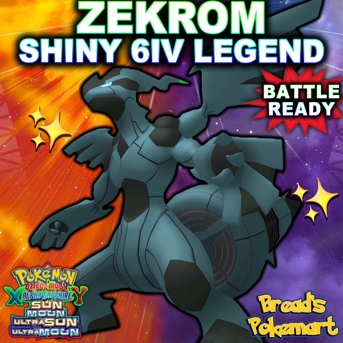 ✨ Shiny ZEKROM 6IV ✨ Pokemon XY ORAS Ultra Sun and Moon 3DS