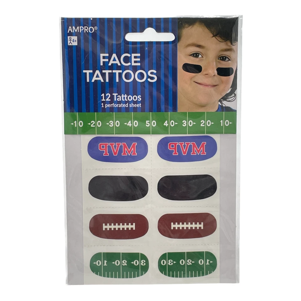 Lote de 3 Tatuajes Faciales Ampro Fútbol Día Juego Negro Bajo Ojos Stick & Clapper  Foto 2 de 4