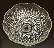 Vtg Anchor Hocking Clear Glass Footed/Crimped Rim Hobnail Bowl 6.25"