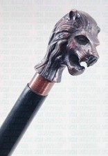 Antique Finish Lion Head Handle Wooden Walking Stick Cane Handmade Gift for Men