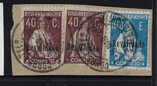 Portugal Scott 493 x2 + 495 used on piece. VF,         CV $29.30	  (a6187