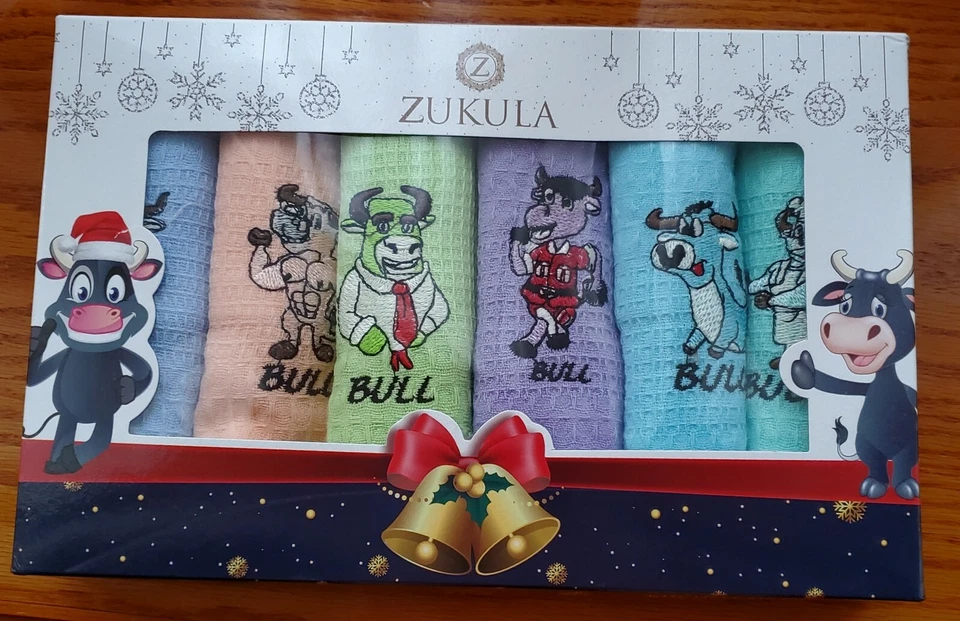 Set of 6 Festive  Bull Kitchen Napkins 100% Cotton 40x60 CM Zukula ~ New  - Image 3 of 4