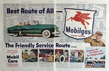 1950 Mobil Gas Oil Pegasus Route Care Service Engine Car Socony VTG Print Ad