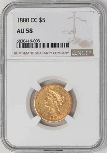 1880-CC $5 Gold Liberty AU58 NGC 949098-8