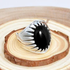 Black Onyx Oval Cut 925 Sterling Silver Turkish Style Men's Ring Jewelry