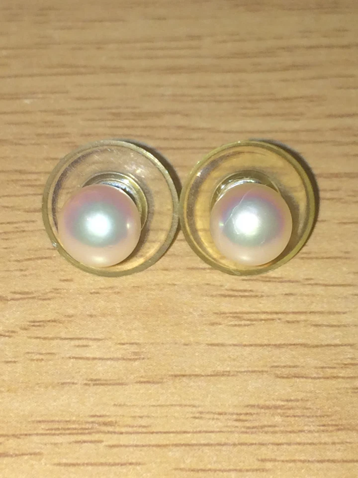 Красивые винтажные серьги-гвоздики из желтого золота 9 карат с жемчугом - Изображение 2 из 4