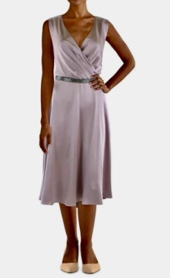 RALPH LAUREN カクテルドレス purple dove Lauren RL Satin Sleeveless Cocktail And Party Dress, Purple