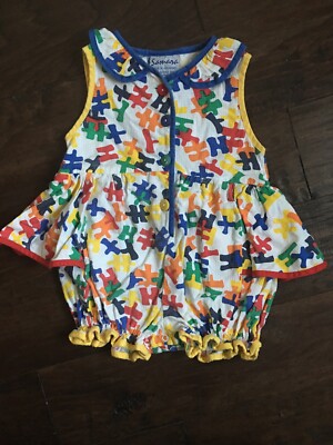 Vtg Girl SAMARA Ruffle Outfit Sz 24 Months Primary Color Puzzle Pieces