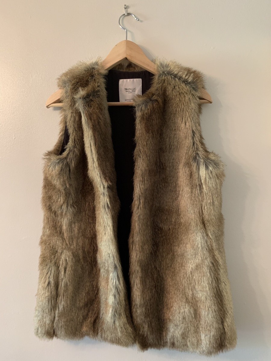 ZARA FAUX FUR BROWN GILET size Medium UK