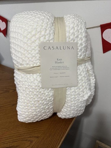 Casaluna Full/Queen Chunky Knit Blanket White Medium Weight Machine Wash Cozy