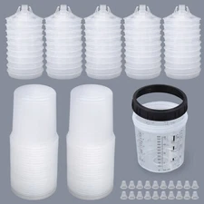 50 Pack Disposable Paint Spray Gun Cup Liners & Lid System Kit 20oz 600ML Cups