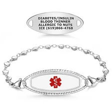 Divoti Custom Engraved Medical ID Alert Women Bracelets, Tag w/Heart Link