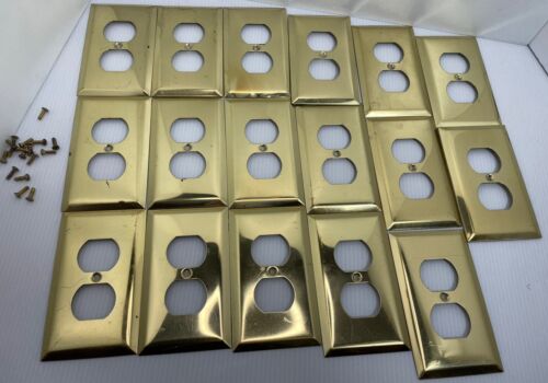 Brass Wall Plug Outlet Covers VTG Lot Of 17 With Screws See Photos For Condition - Afbeelding 1 van 8