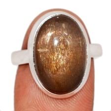 Natural Golden Sunstone 925 Sterling Silver Ring Jewelry s.8.5 CR74213