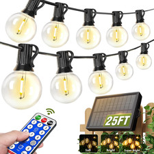 Solar String Lights 25 ft G40 Outdoor Patio Garden Christmas Warm White Remote
