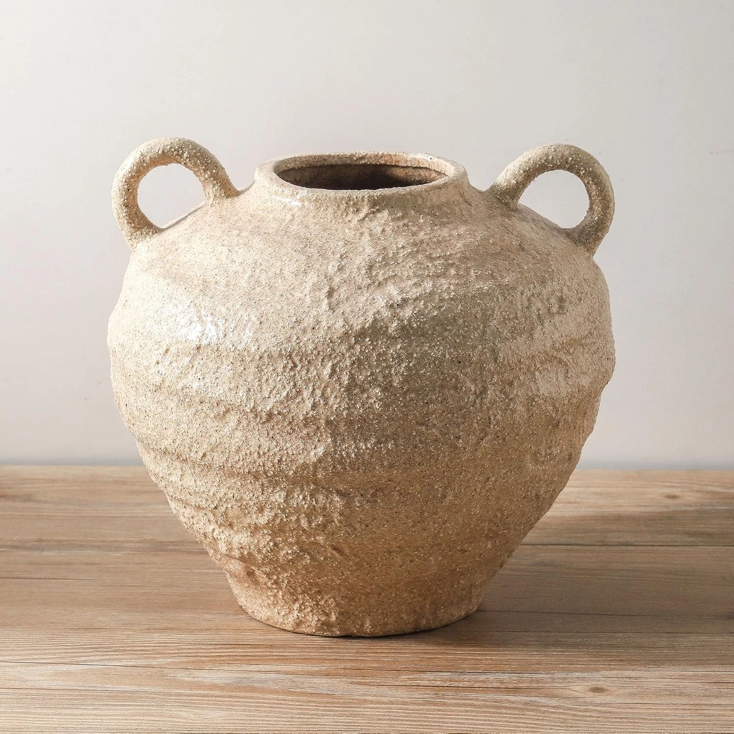 Large Handmade Ceramic Flower Vase with Handles for Farmhouse Decor