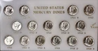 1941-1945 WWII SET OF MERCURY SILVER DIMES  (15 COINS) CH/GEM BU
