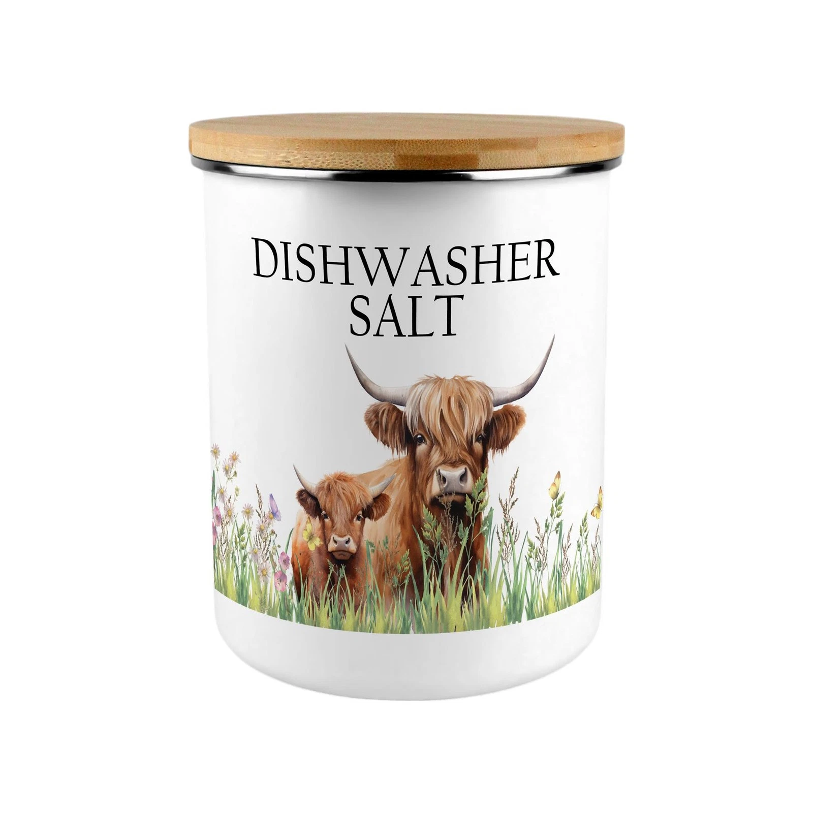 Highland Cow & Calf Dishwasher Salt Storage Canister - Ideal Home Gift