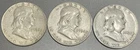 3 SILVER Benjamin Franklin Half Dollars ~ 1954 P D S