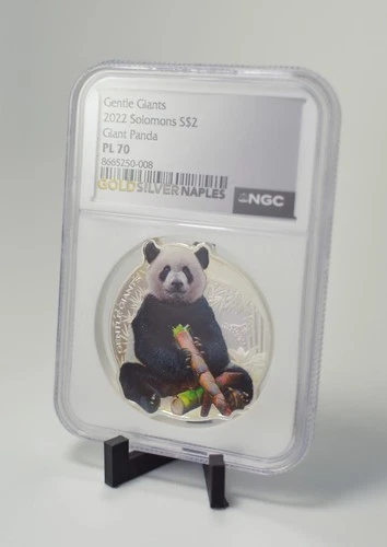 2022 1 oz Silver Giant Panda  Gentle Giants Solomon Islands  $2 Coin NGC PL70