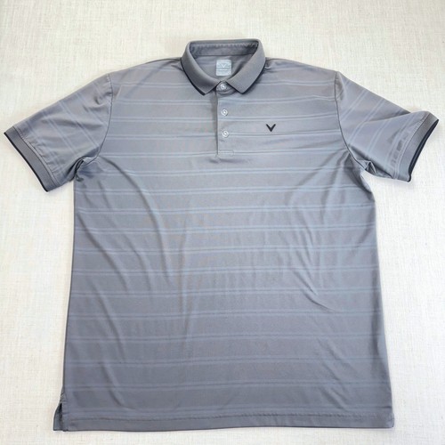 Callaway Mens Opti-Dri Golf Polo Shirt Grey Striped Short Sleeve Size Large