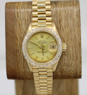 Rolex President DateJust 18K Yellow Gold 26mm Dial Diamond Bezel Watch 69178