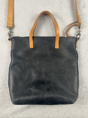 ABLE Abera Commuter Small Tote Matte Black/Cognac Leather Crossbody Tote Bag