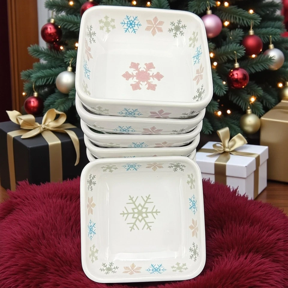 Temp-Tations by Tara Seasonal Snowflake cuencos cuadrados poco profundos 4 oz - Juego de 7 Foto 2 de 4